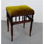 A mahogany framed stool, with spindle gallery and turned supports 55 x 42cm