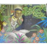 Depple 'The Princes and the Panther' Oil-on-board, signed, in a glazed frame, 58 x 50cm