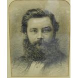 19th century School Head and Shoulders Chalk Pastel Portrait of a Bearded Gent, signed in pencil