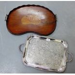 An Epns twin handled tray, 35 x 55cm, together with a mahogany Sheraton style tray with inlaid shell
