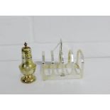 Sheffield silver five bar toast rack by Viners together with a Walker & Hall silver pepper pot (2)