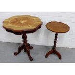 An oak side table on barley twist support together with an inlaid occasional table (2) tallest 62
