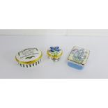 A collection of three Halcyon Day enamel boxes to include '2006 English Bluebells' a butterfly