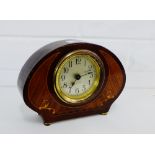 An early 20th century faux rosewood and inlaid mantle clock, 13 x 21cm