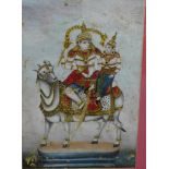 Indian School Cow and Figures with gilt highlights (worn in places), in a glazed gilt frame,