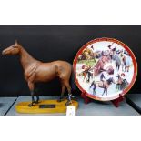 A connoisseur model by Beswick England 'Red Rum' in a matt glaze on an oval wooden plinth base, 32cm