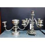 A silver plated candelabra and rose bowl together with a four branch candlestick, tallest 31cm (2)