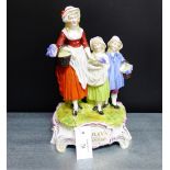 A Dresden porcelain Yardley's Old English Lavender figure group, 31cm high