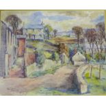 Tom Wilson 'Malleny Mill Road, Balerno', signed and dated April 1957, in a glazed frame, 40 x 33cm