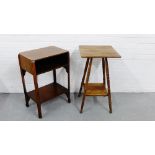 An oak two-tier side table on turned supports together with an oak Art Deco bedside, tallest 74 x