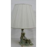 A Lladro porcelain table lamp modelled as a girl sat beneath a tree, 30cm high excluding light