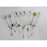 A collection of 19th and 20th century silver teaspoons and salt and mustard spoons with mixed makers