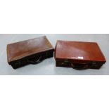 Two vintage brown leather cases, (2) largest 41 x 25cm
