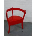 A red painted corner chair of stylised Oriental form , 72 x 55cm