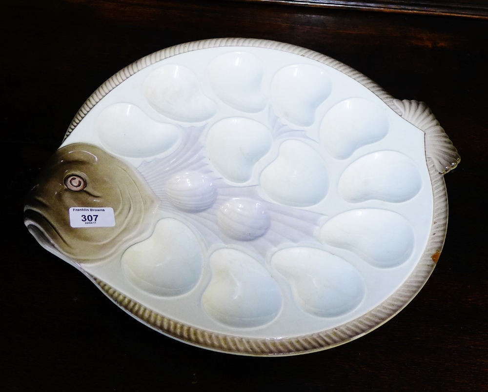 Longwy of France ceramic fish shaped oyster dish, 41 x 36cm