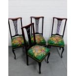 A set of four mahogany splat back dining chairs with upholstered seats, (4)