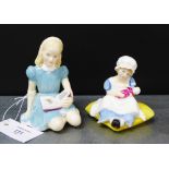 A Royal Doulton porcelain figure 'Alice' HN2158, together with 'Ellen' HN3020, from the Kate