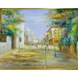 Contemporary School 'Continental Street Scene' Oil-on-canvas, in an ornate gilt wood frame, signed