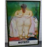 A framed coloured Botero Exhibition Poster, April 1980, in a glazed frame, 67 x 98cm