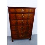 A flame mahogany veneered chest fitted six long drawers with brass handles, 150 x 95cm