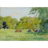 Andrew Gamley RSW (1869-1949) 'Cattle in a Meadow' Watercolour, signed and dated bottom left, with a