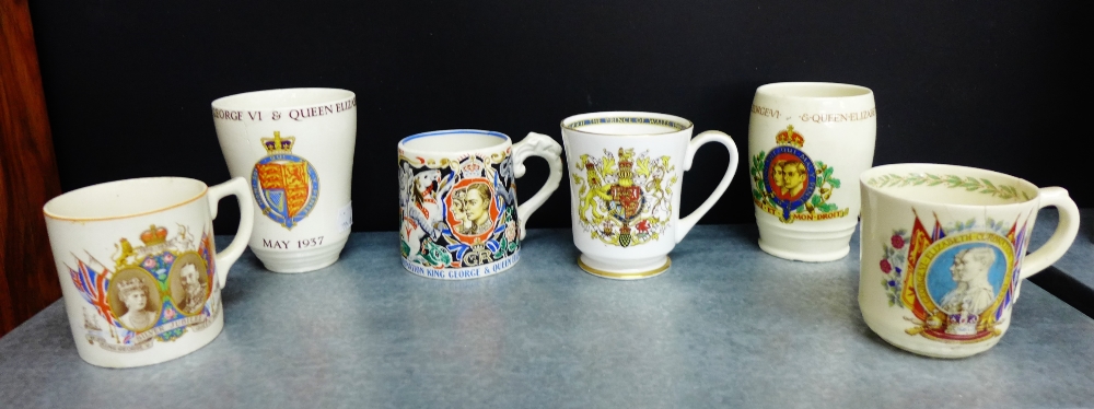 A quantity of Royal commemorative mugs to include a Burleigh George VI and Queen Elizabeth