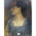 19th century School Head and Shoulder Female Figure, signed indistinctly, unframed, distressed, 62 x