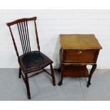 An oak sewing box and a spindle back chair with leather upholstered seat (2)