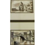 A companion pair of Venetian pastels to include Ponte di Rialto and Chiesa-Della Salute, both signed
