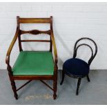 A mahogany open armchair together with a child's ebonised bentwood chair (2)