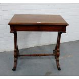 A mahogany side table, the rectangular top with moulded edge, raised on lyre end supports, 72 x 70cm