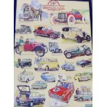A framed poster celebrating '80 years of Austin Motor Cars 1906-1986', in a glazed frame, 42 x 59cm