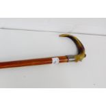 A Victorian silver mounted and horn handled walking cane, 89cm long