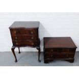 A small mahogany three drawer serpentine chest on cabriole supports, together with a mahogany and