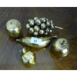 Gold painted wooden fruit comprising grapes, apples and banana etc.