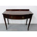 A mahogany ledgeback hall table, fitted with a single long drawer, raised on tapering supports, 87 x