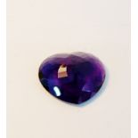 A large heart shaped amethyst with geometric facet cuts, 6 x 5 cm