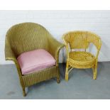 A Lloyd Loom style chair together with a basket chair (2)