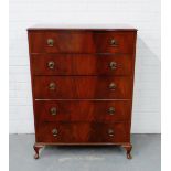 A mahogany chest fitted five long drawers, on cabriole supports, 105 x 78cm