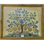 A gilt wood framed tapestry depicting a flowering tree with bird, 56 x 45cm