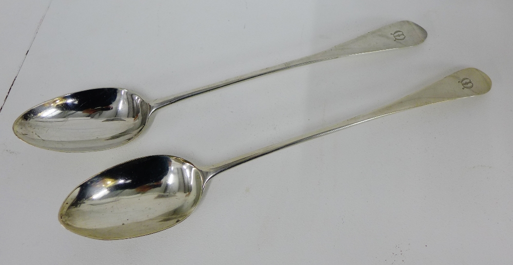 A pair of George III Celtic point Scottish silver basting spoons, Edinburgh 1800, 30cm long, (2)