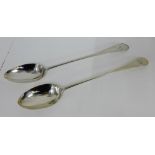 A pair of George III Celtic point Scottish silver basting spoons, Edinburgh 1800, 30cm long, (2)