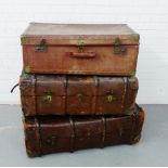 Three vintage travel trunks, 33 x 95cm (3)