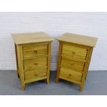 A pair of contemporary light oak three drawer bedside cabinets, (2) 65 x 43cm