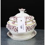 A late 18th / early 19th century porcelain sucrier in the manner of 'Newhall' of oval shape,