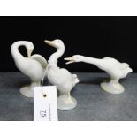 A group of three Lladro white glazed porcelain geese (3)
