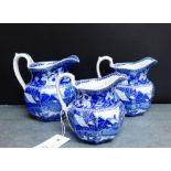A group of three Wedgwood 'Fallow Deer' patterned graduated blue and white jugs, tallest 15cm, (3)