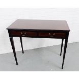 A mahogany and inlaid side table, the rectangular top with reeded edge over a pair of frieze