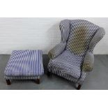 An upholstered wing armchair and accompanying footstool (2) 104 x 95cm