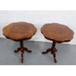 A pair of mahogany side tables with circular tops and tripod supports (2) 58 x 52cm